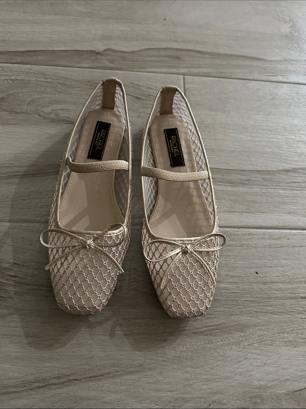 Rachel Nude Mesh Ballet Flats with Bow and Strap